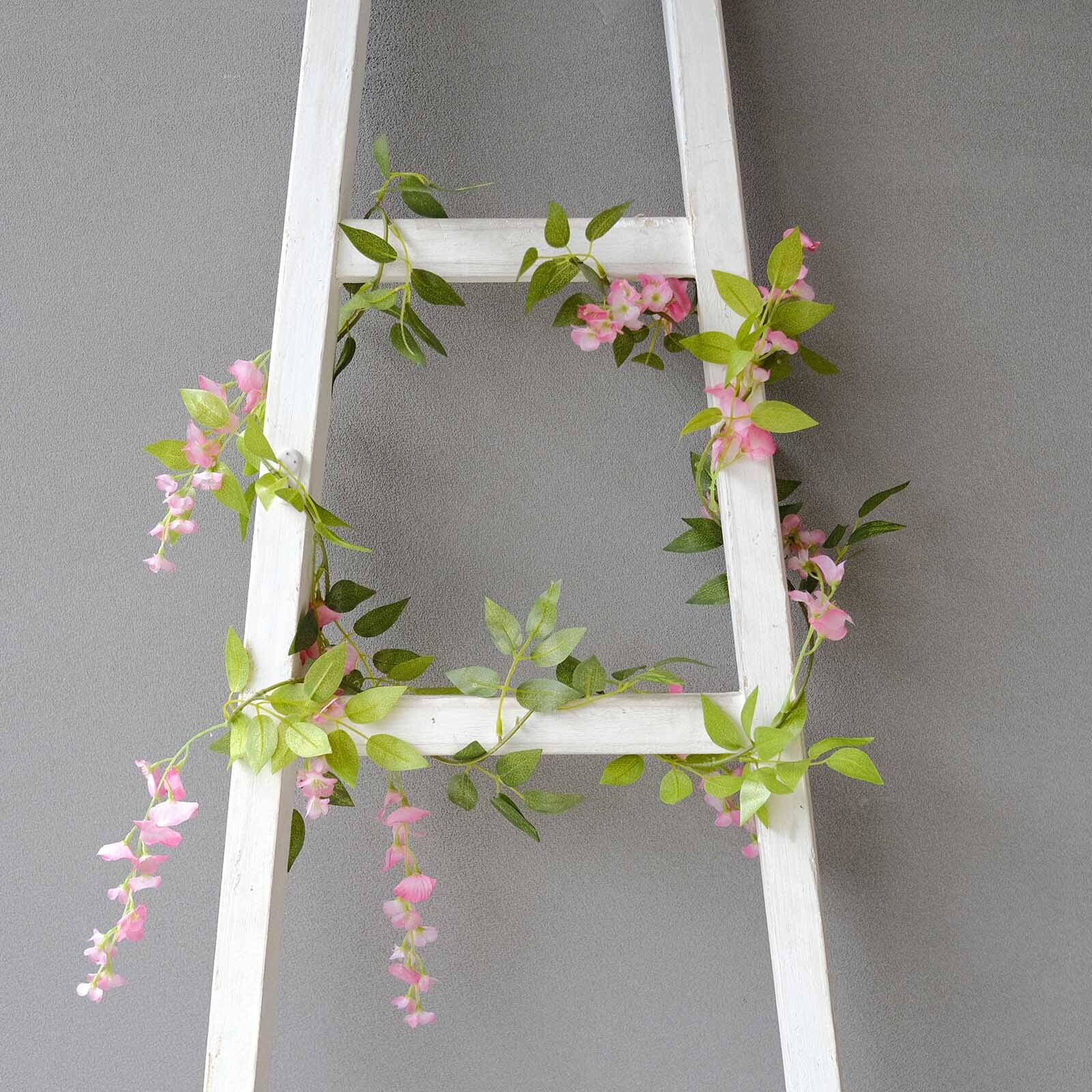 2 Pack 6ft Pink Artificial Wisteria Flower Garland Hanging Vines, Silk Floral Garland Wedding Arch Decor - Bell Racket Store