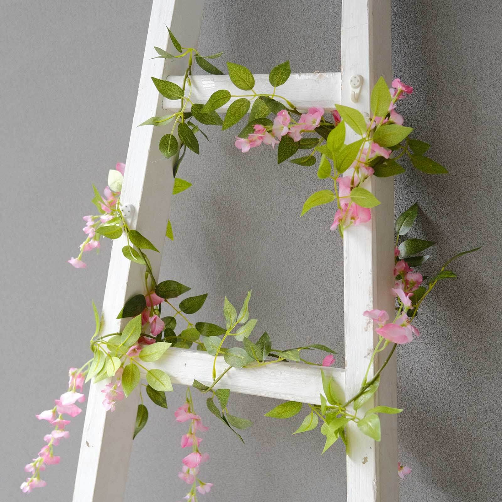 2 Pack 6ft Pink Artificial Wisteria Flower Garland Hanging Vines, Silk Floral Garland Wedding Arch Decor - Bell Racket Store