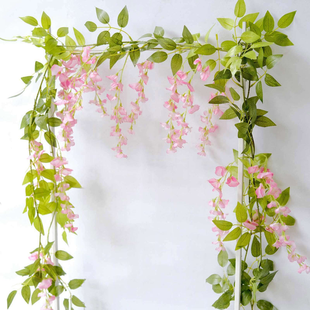 2 Pack 6ft Pink Artificial Wisteria Flower Garland Hanging Vines, Silk Floral Garland Wedding Arch Decor - Bell Racket Store