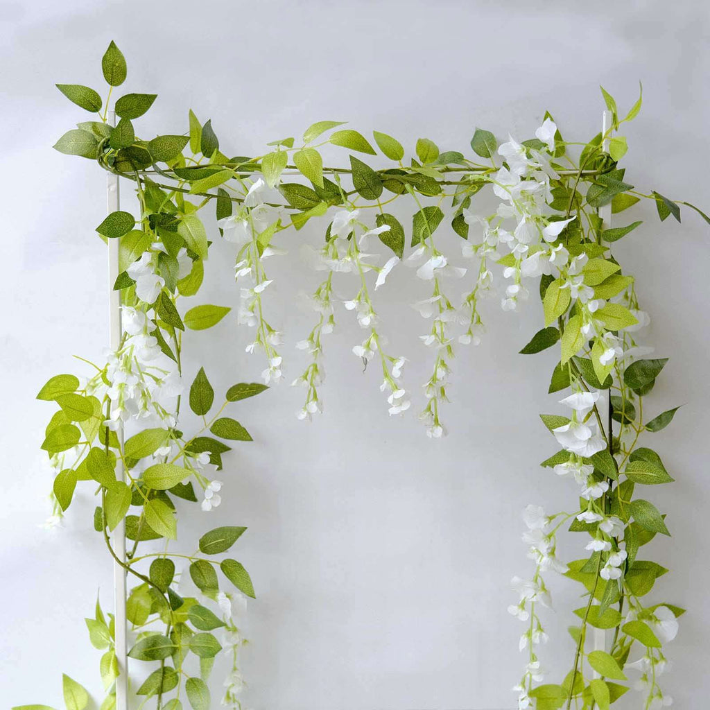 2 Pack 6ft White Artificial Wisteria Flower Garland Hanging Vines, Silk Floral Garland Wedding Arch Decor - Bell Racket Store