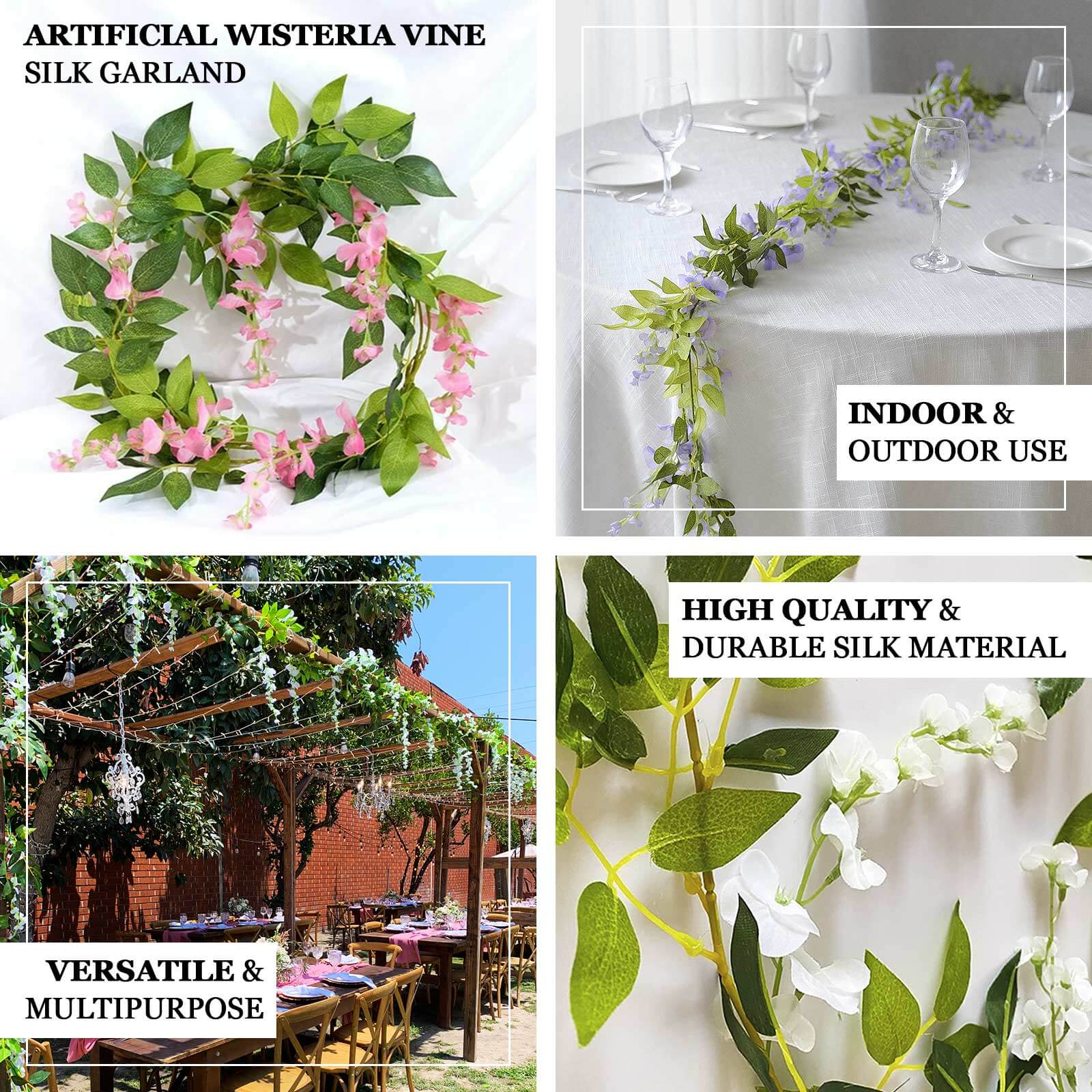 2 Pack 6ft White Artificial Wisteria Flower Garland Hanging Vines, Silk Floral Garland Wedding Arch Decor - Bell Racket Store