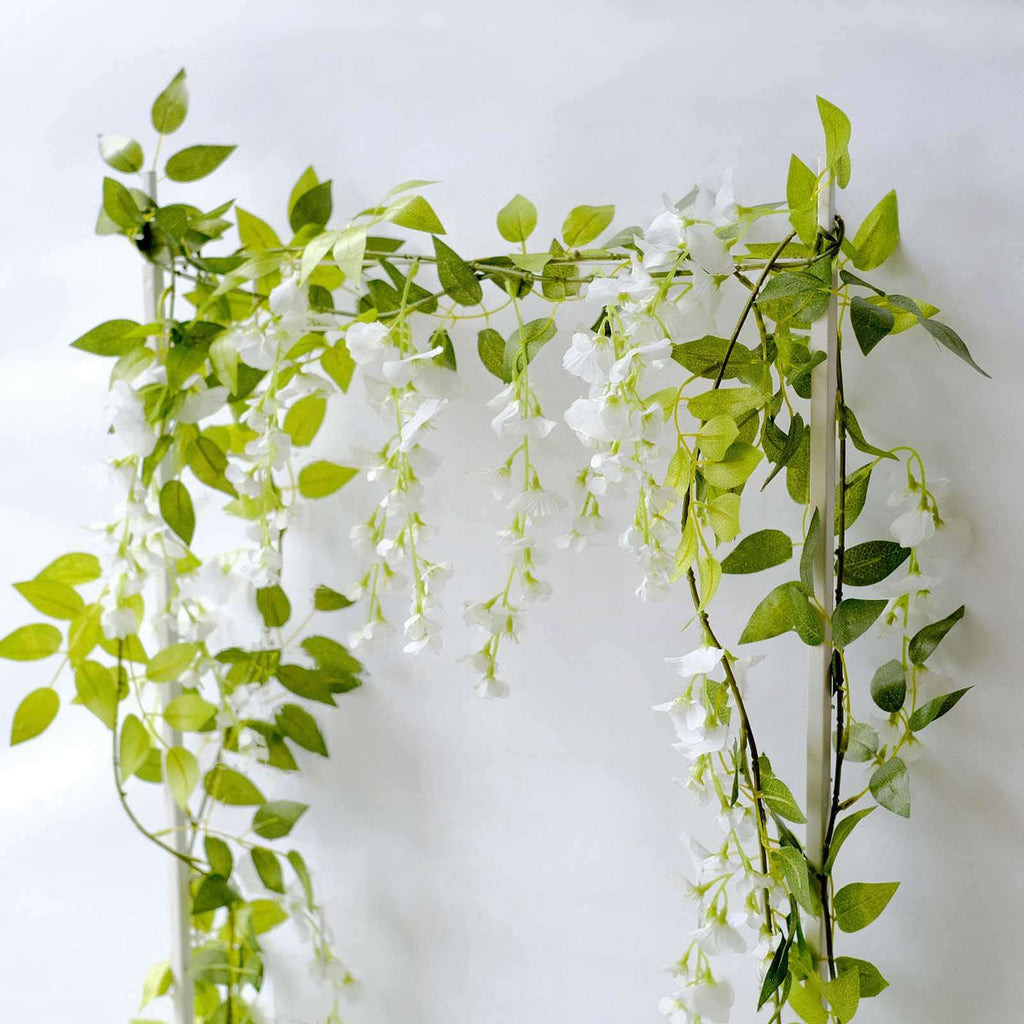 2 Pack 6ft White Artificial Wisteria Flower Garland Hanging Vines, Silk Floral Garland Wedding Arch Decor - Bell Racket Store