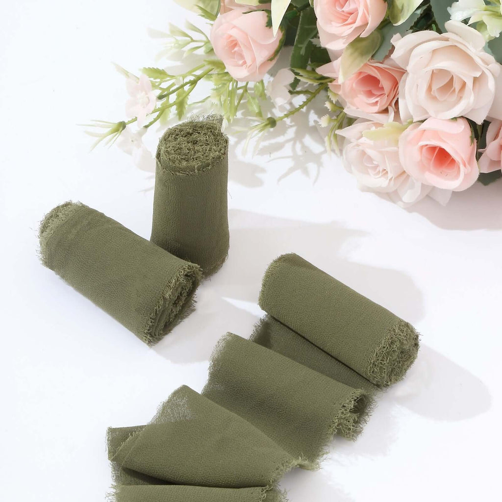 2 Pack 6yds Dusty Sage Green Silk - Like Chiffon Ribbon Roll, DIY Wedding Bouquet Linen Wrap - Bell Racket Store