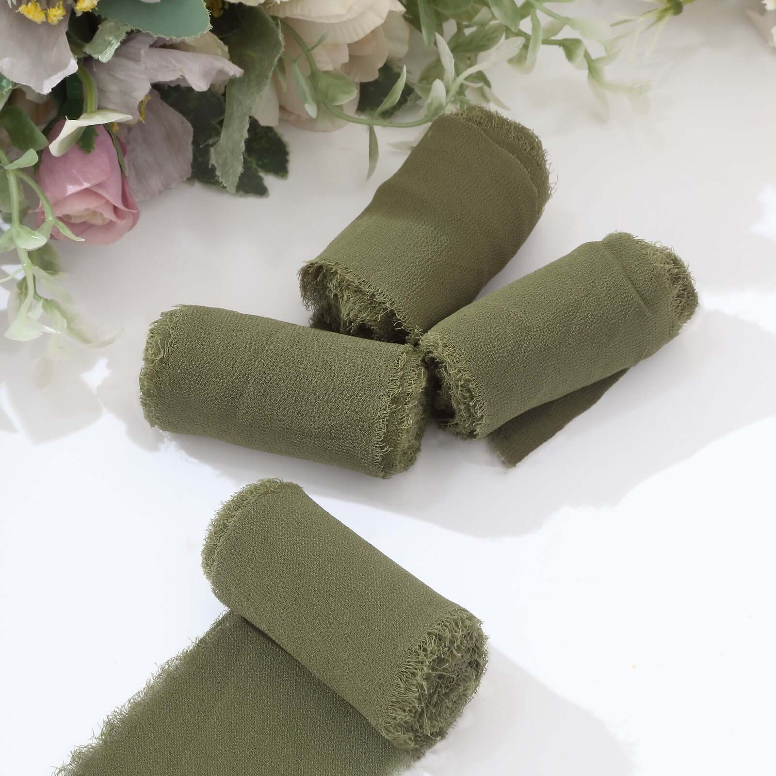 2 Pack 6yds Dusty Sage Green Silk - Like Chiffon Ribbon Roll, DIY Wedding Bouquet Linen Wrap - Bell Racket Store