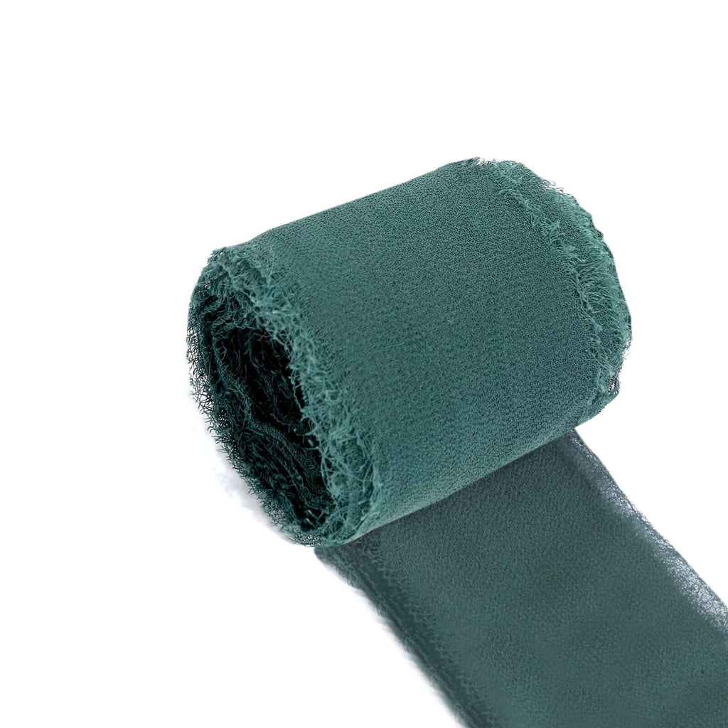 2 Pack 6yds Hunter Emerald Green Silk - Like Chiffon Ribbon Roll, DIY Wedding Bouquet Linen Wrap - Bell Racket Store