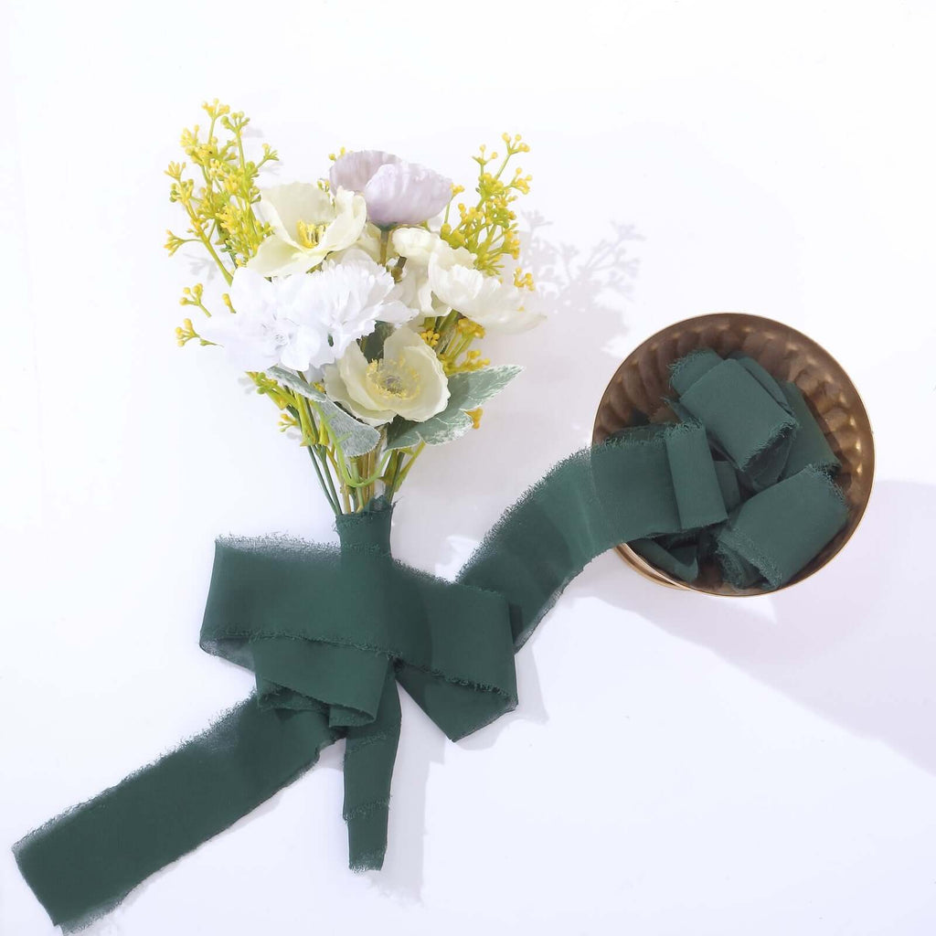 2 Pack 6yds Hunter Emerald Green Silk - Like Chiffon Ribbon Roll, DIY Wedding Bouquet Linen Wrap - Bell Racket Store