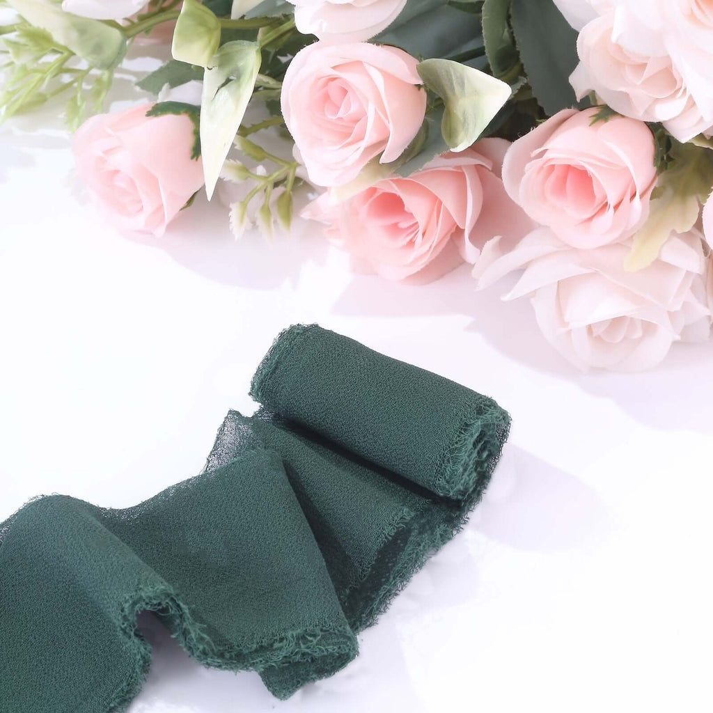 2 Pack 6yds Hunter Emerald Green Silk - Like Chiffon Ribbon Roll, DIY Wedding Bouquet Linen Wrap - Bell Racket Store