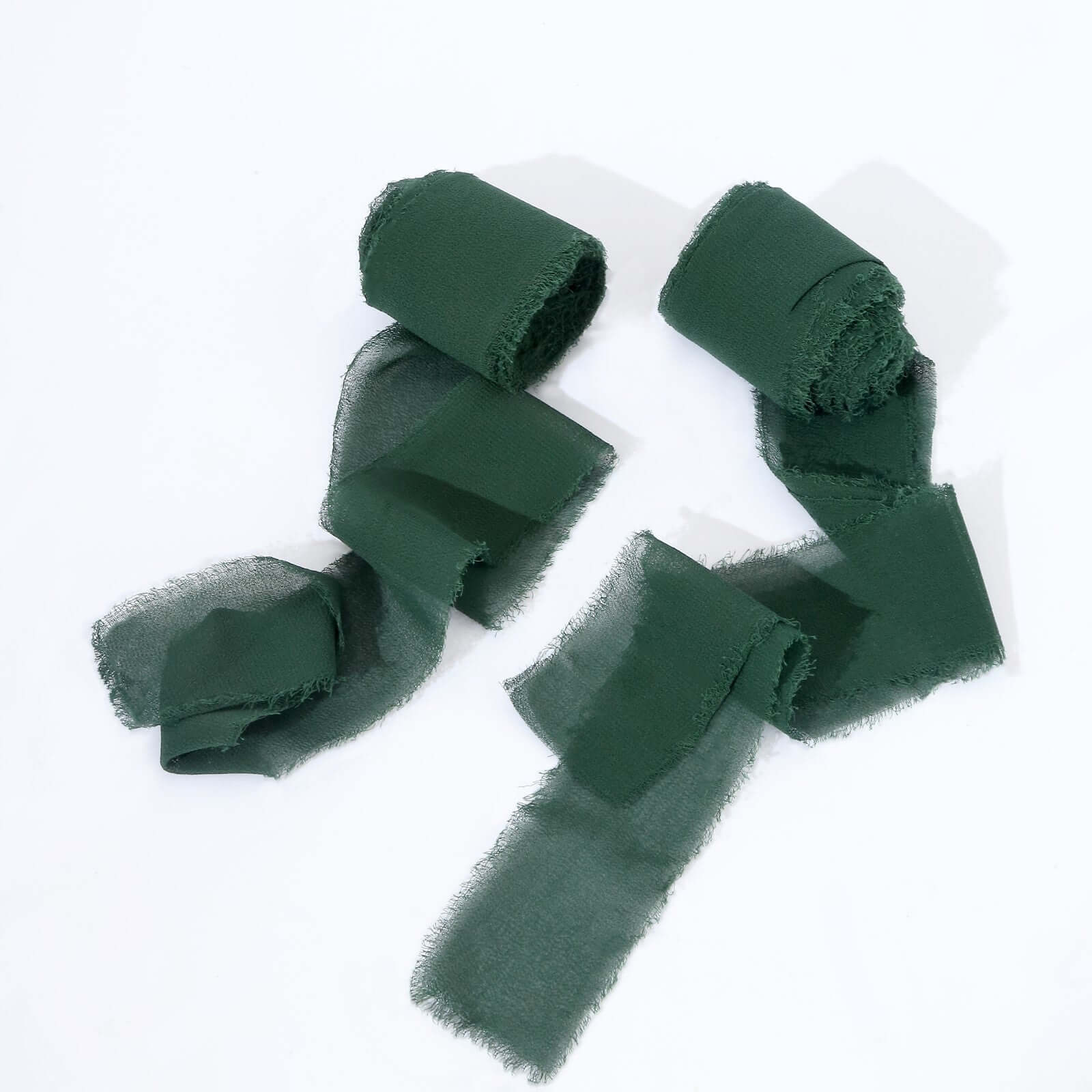 2 Pack 6yds Hunter Emerald Green Silk - Like Chiffon Ribbon Roll, DIY Wedding Bouquet Linen Wrap - Bell Racket Store