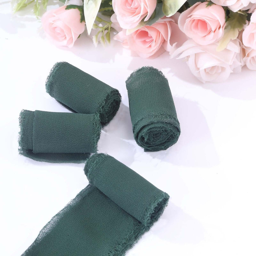 2 Pack 6yds Hunter Emerald Green Silk - Like Chiffon Ribbon Roll, DIY Wedding Bouquet Linen Wrap - Bell Racket Store