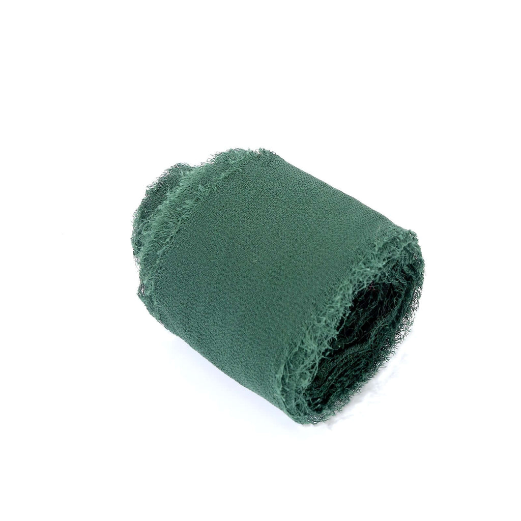 2 Pack 6yds Hunter Emerald Green Silk - Like Chiffon Ribbon Roll, DIY Wedding Bouquet Linen Wrap - Bell Racket Store