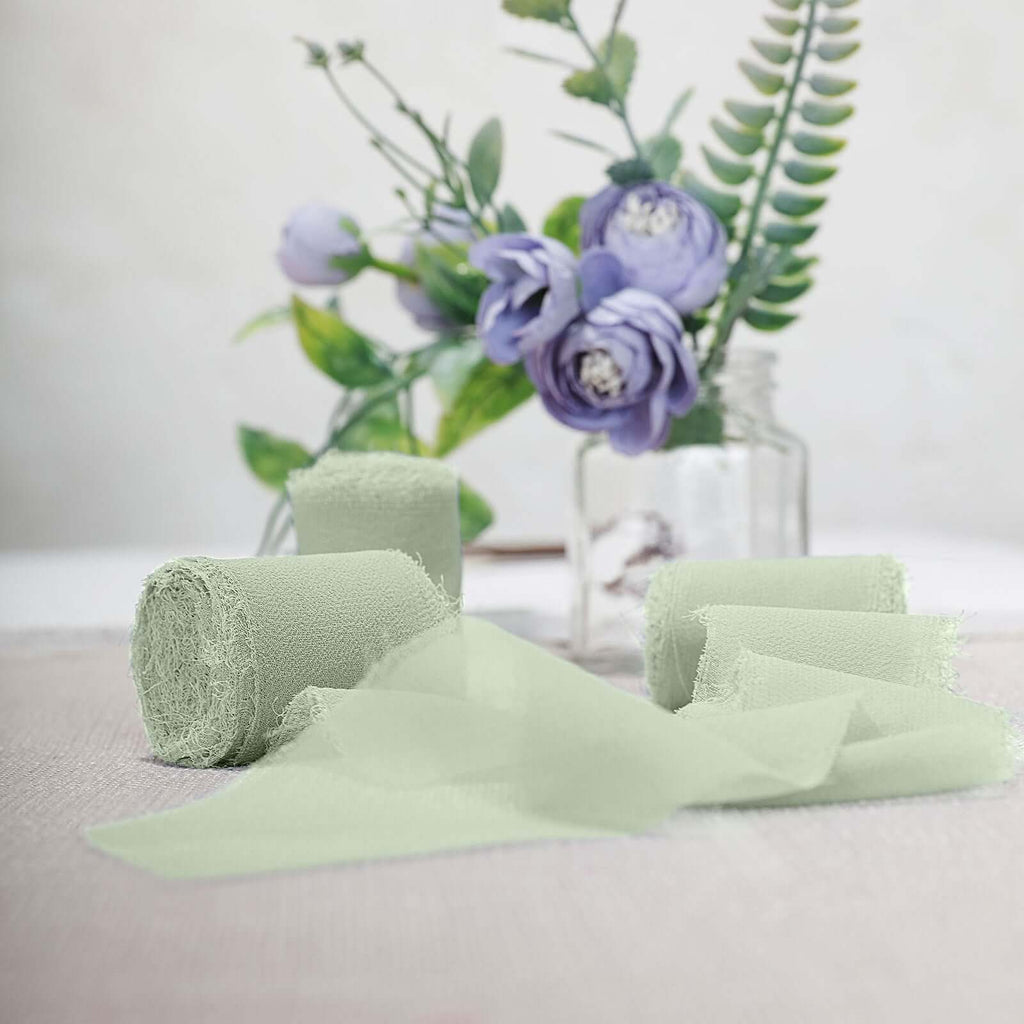 2 Pack 6yds Sage Green Silk - Like Chiffon Ribbon Roll, DIY Wedding Bouquet Linen Wrap - Bell Racket Store