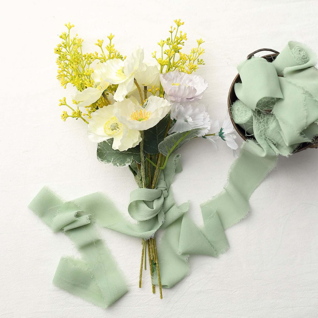 2 Pack 6yds Sage Green Silk - Like Chiffon Ribbon Roll, DIY Wedding Bouquet Linen Wrap - Bell Racket Store