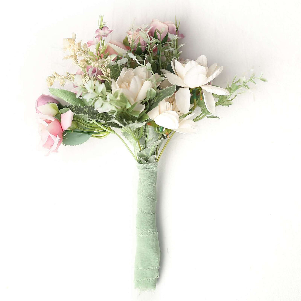 2 Pack 6yds Sage Green Silk - Like Chiffon Ribbon Roll, DIY Wedding Bouquet Linen Wrap - Bell Racket Store