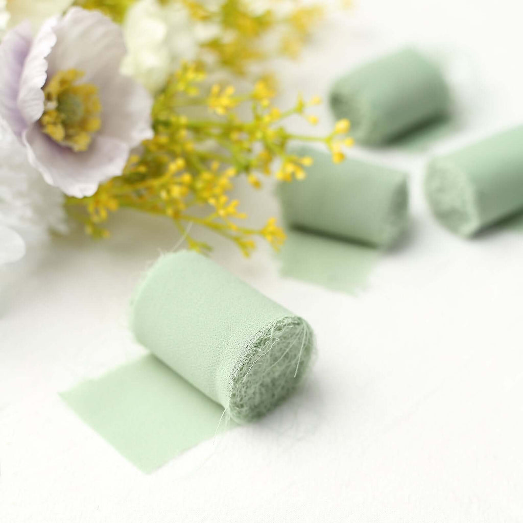 2 Pack 6yds Sage Green Silk - Like Chiffon Ribbon Roll, DIY Wedding Bouquet Linen Wrap - Bell Racket Store