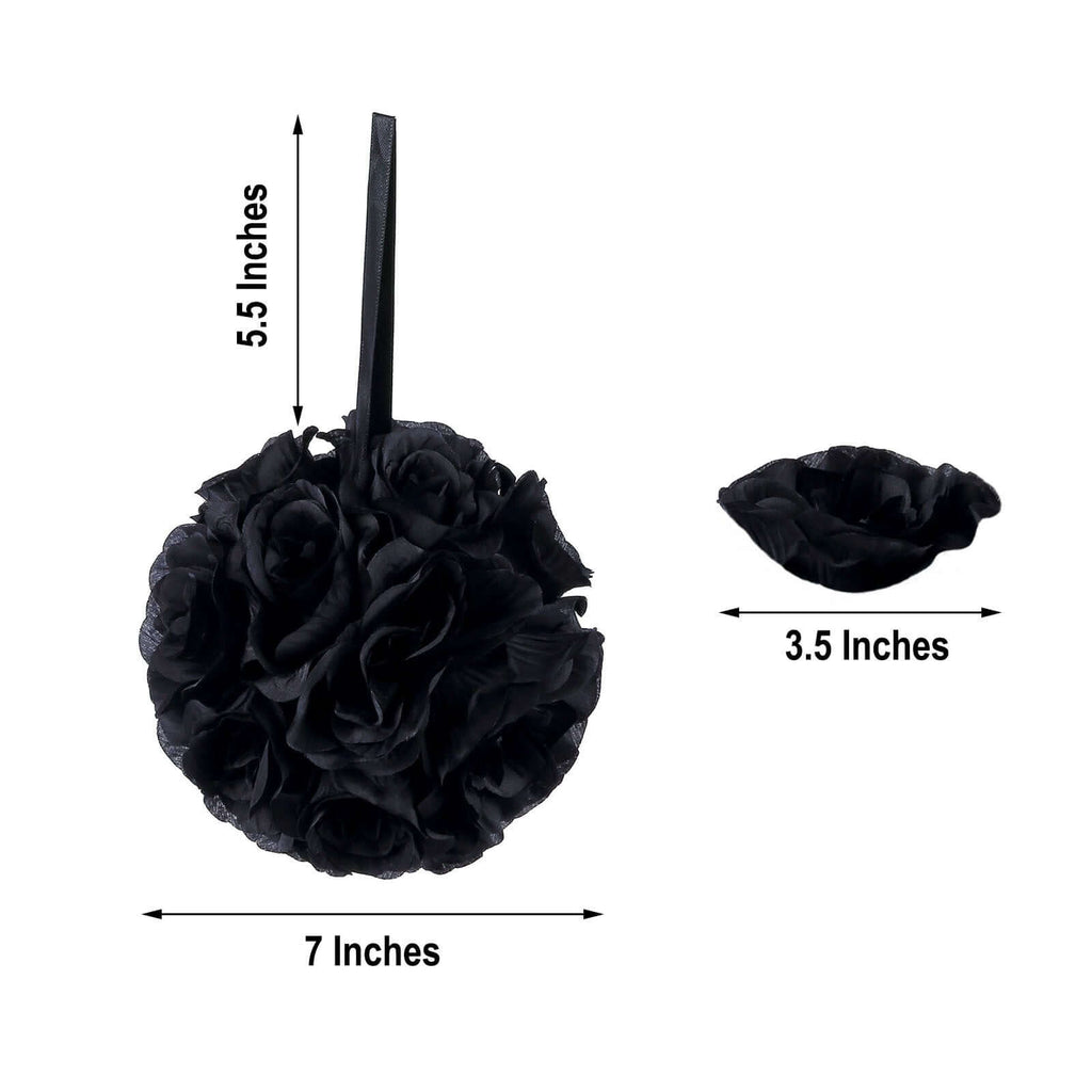 2 Pack 7" Black Artificial Silk Rose Kissing Ball, Faux Flower Ball - Bell Racket Store