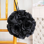 2 Pack 7" Black Artificial Silk Rose Kissing Ball, Faux Flower Ball - Bell Racket Store