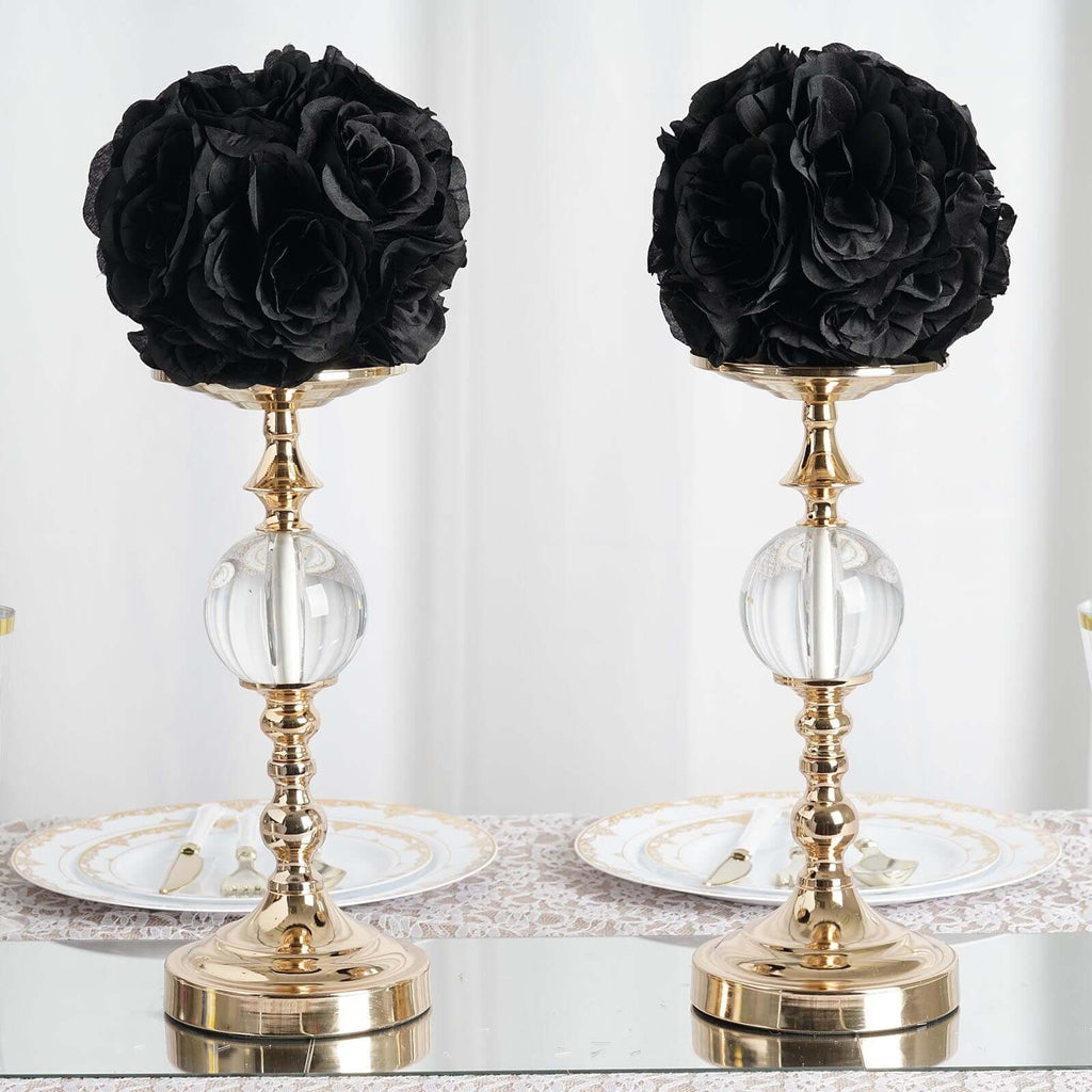 2 Pack 7" Black Artificial Silk Rose Kissing Ball, Faux Flower Ball - Bell Racket Store