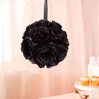 2 Pack 7" Black Artificial Silk Rose Kissing Ball, Faux Flower Ball - Bell Racket Store