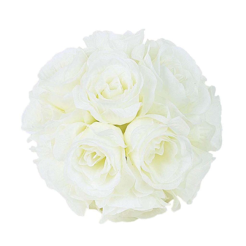 2 Pack 7" Cream Artificial Silk Rose Kissing Ball, Faux Flower Ball - Bell Racket Store