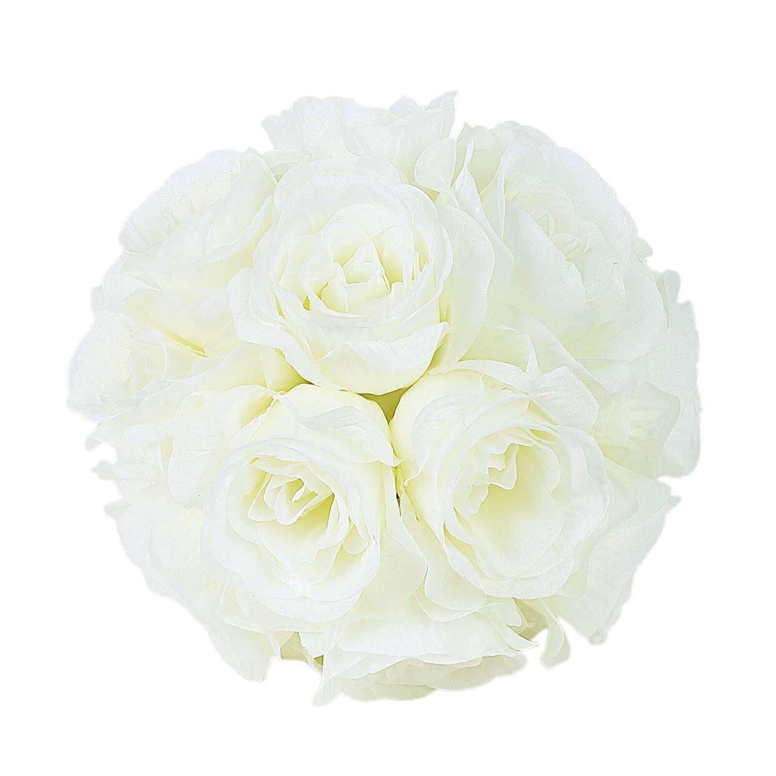 2 Pack 7" Cream Artificial Silk Rose Kissing Ball, Faux Flower Ball - Bell Racket Store