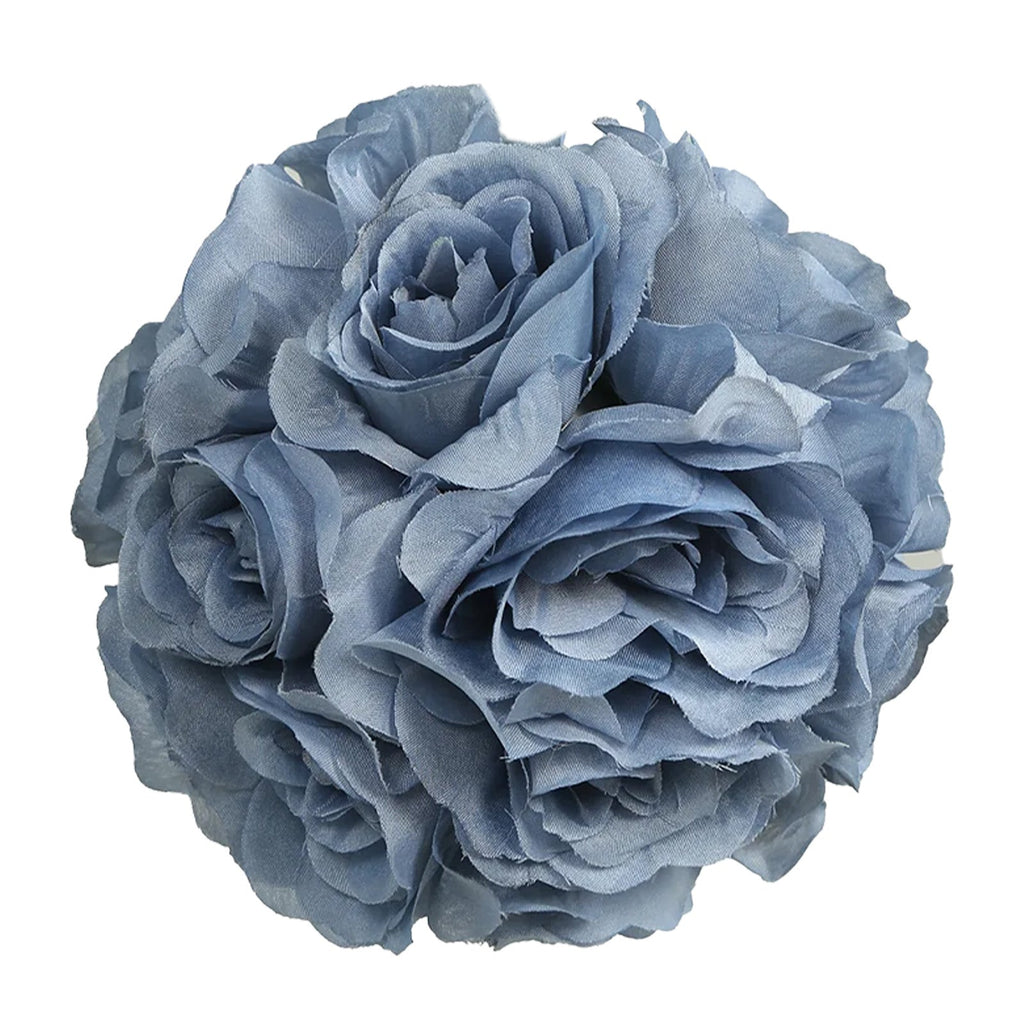 2 Pack 7" Dusty Blue Artificial Silk Rose Kissing Ball, Faux Flower Ball - Bell Racket Store