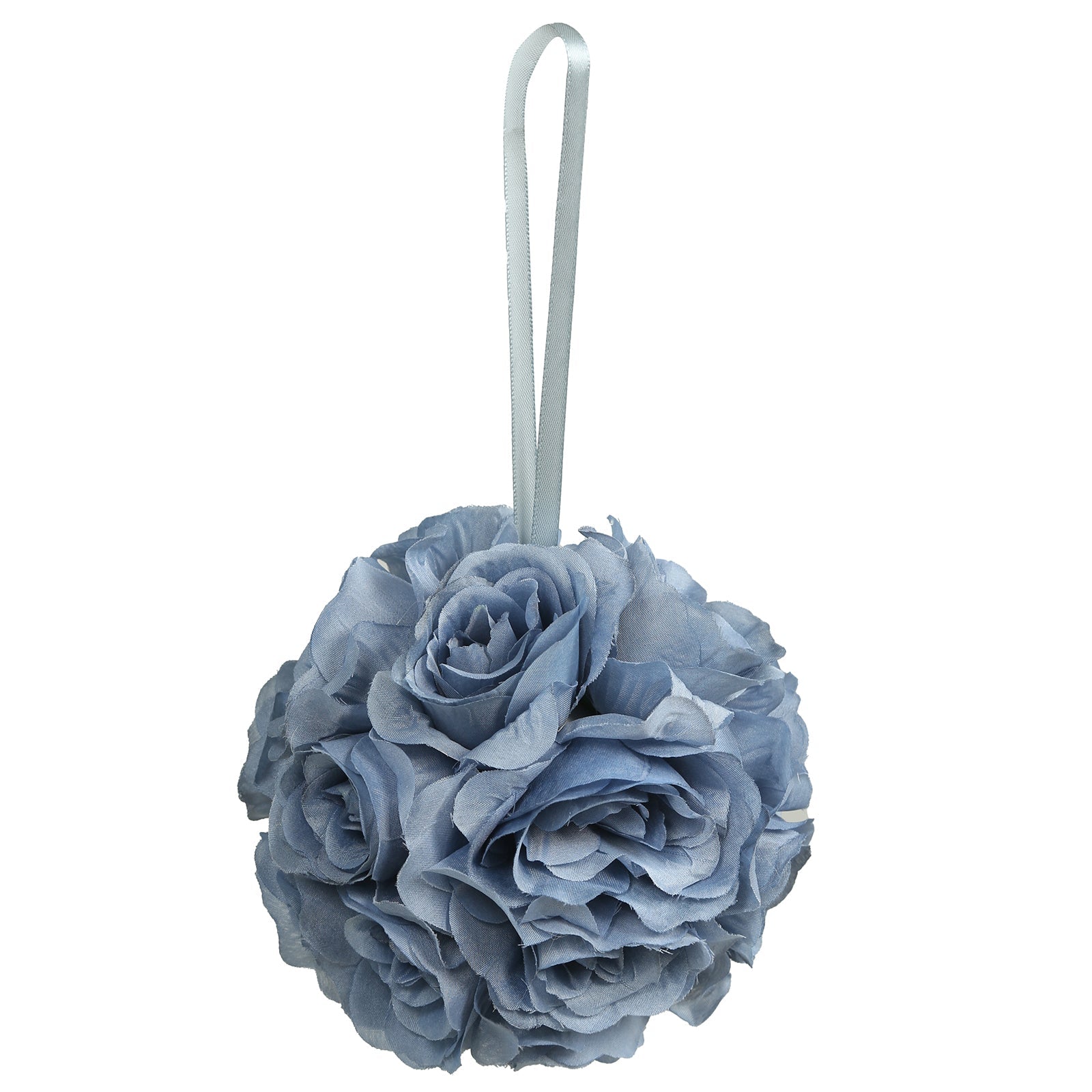 2 Pack 7" Dusty Blue Artificial Silk Rose Kissing Ball, Faux Flower Ball - Bell Racket Store