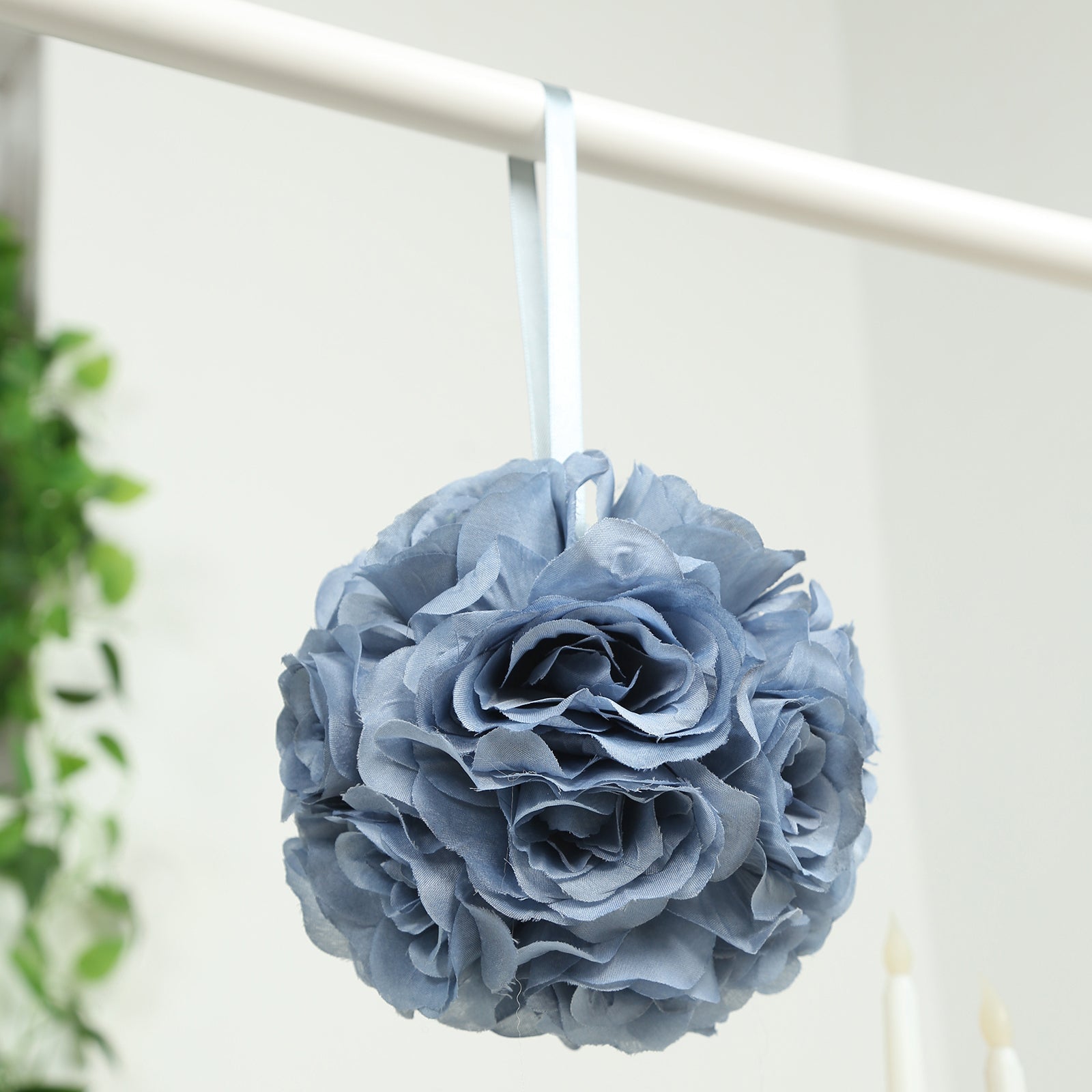 2 Pack 7" Dusty Blue Artificial Silk Rose Kissing Ball, Faux Flower Ball - Bell Racket Store