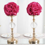 2 Pack 7" Fuchsia Artificial Silk Rose Kissing Ball, Flower Ball - Bell Racket Store