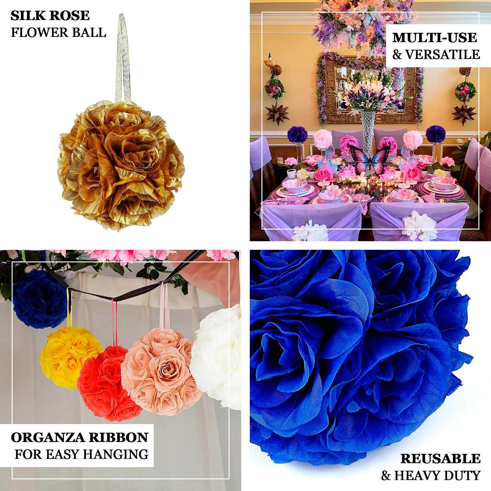 2 Pack 7" Fuchsia Artificial Silk Rose Kissing Ball, Flower Ball - Bell Racket Store