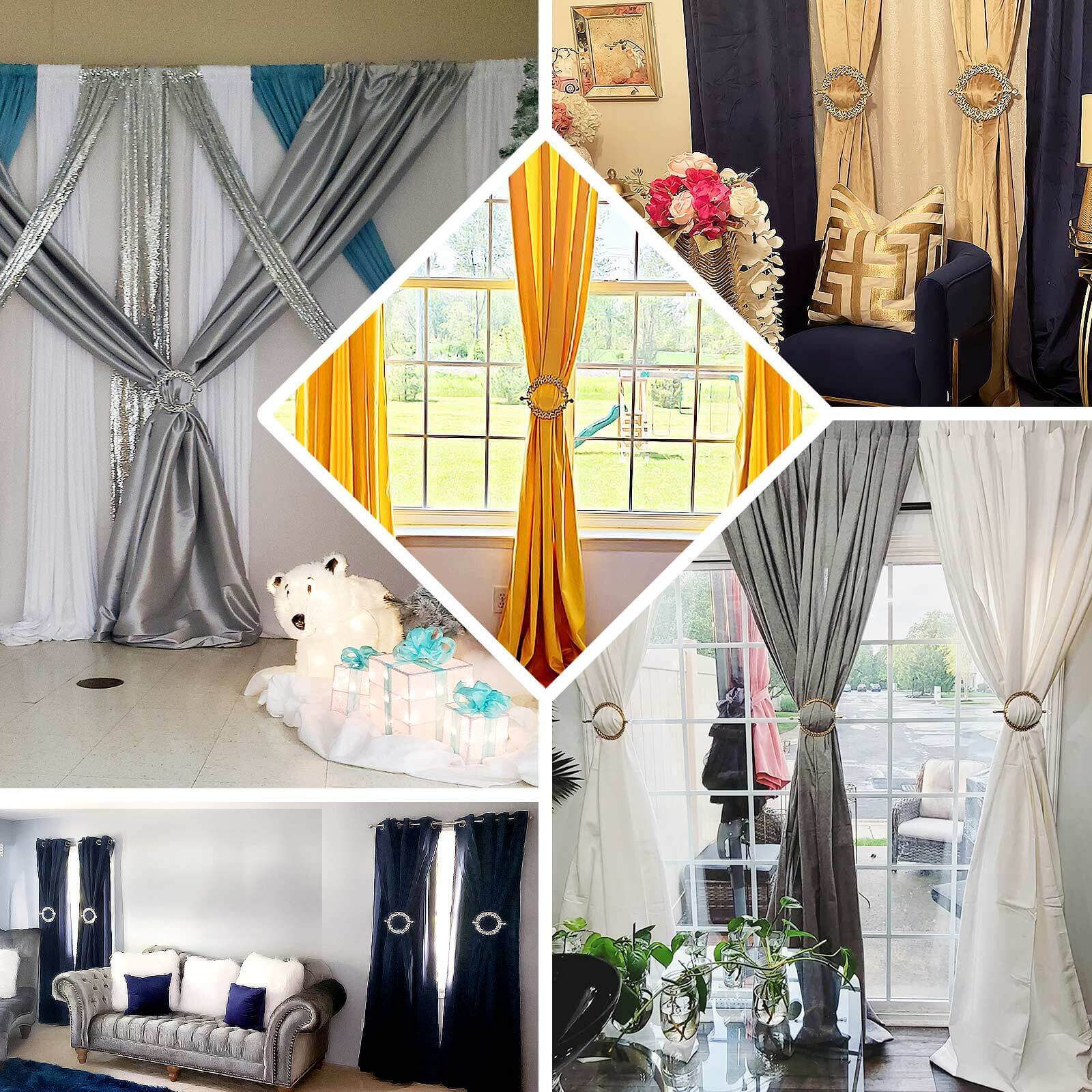 2 Pack 7" Gold Barrette Style Acrylic Crystal Curtain Tie Backs, Round Backdrop Drapery Brooch Holdbacks - Bell Racket Store