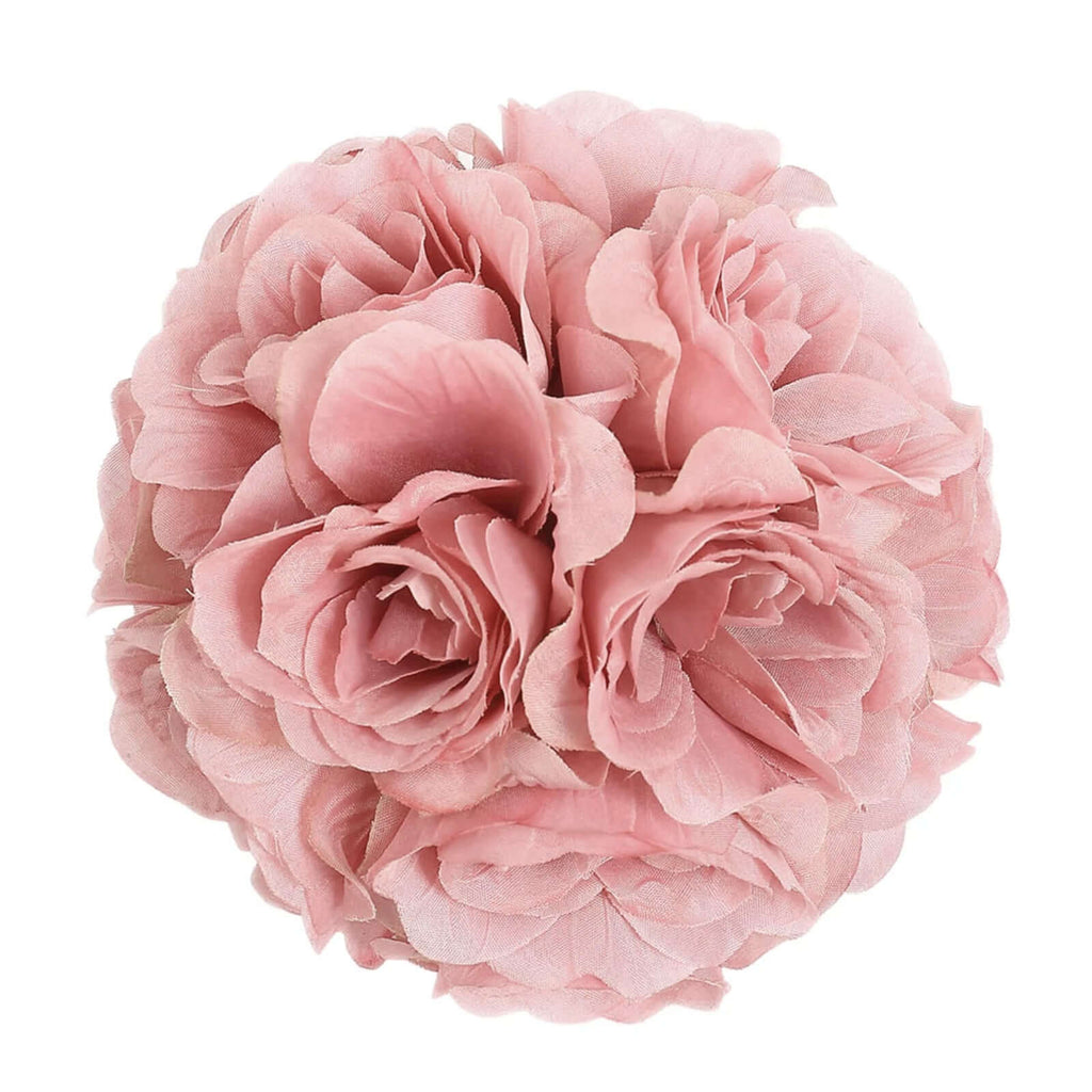 2 Pack 7" Mauve Artificial Silk Rose Kissing Ball, Faux Flower Ball - Bell Racket Store