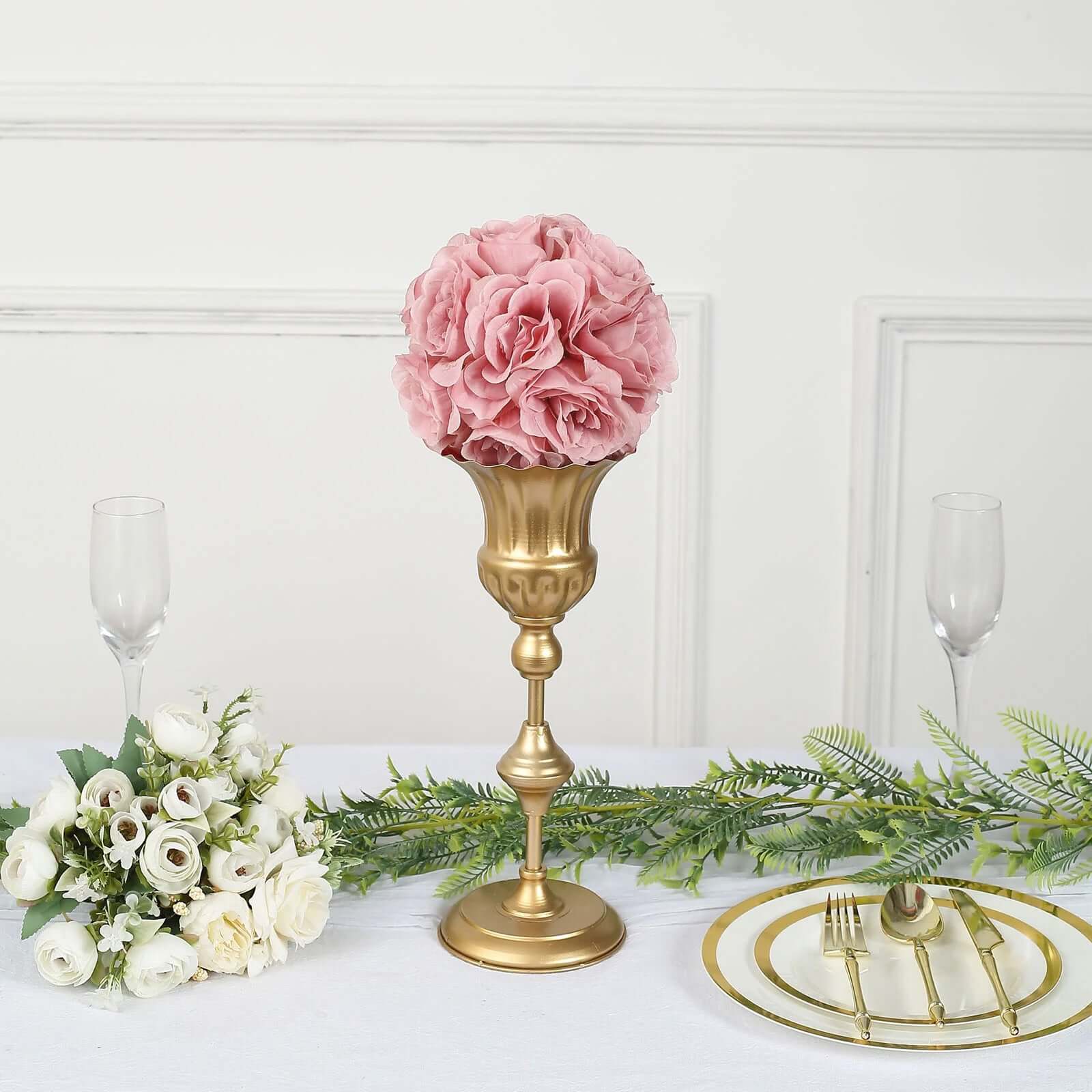 2 Pack 7" Mauve Artificial Silk Rose Kissing Ball, Faux Flower Ball - Bell Racket Store