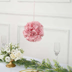 2 Pack 7" Mauve Artificial Silk Rose Kissing Ball, Faux Flower Ball - Bell Racket Store