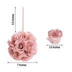 2 Pack 7" Mauve Artificial Silk Rose Kissing Ball, Faux Flower Ball - Bell Racket Store