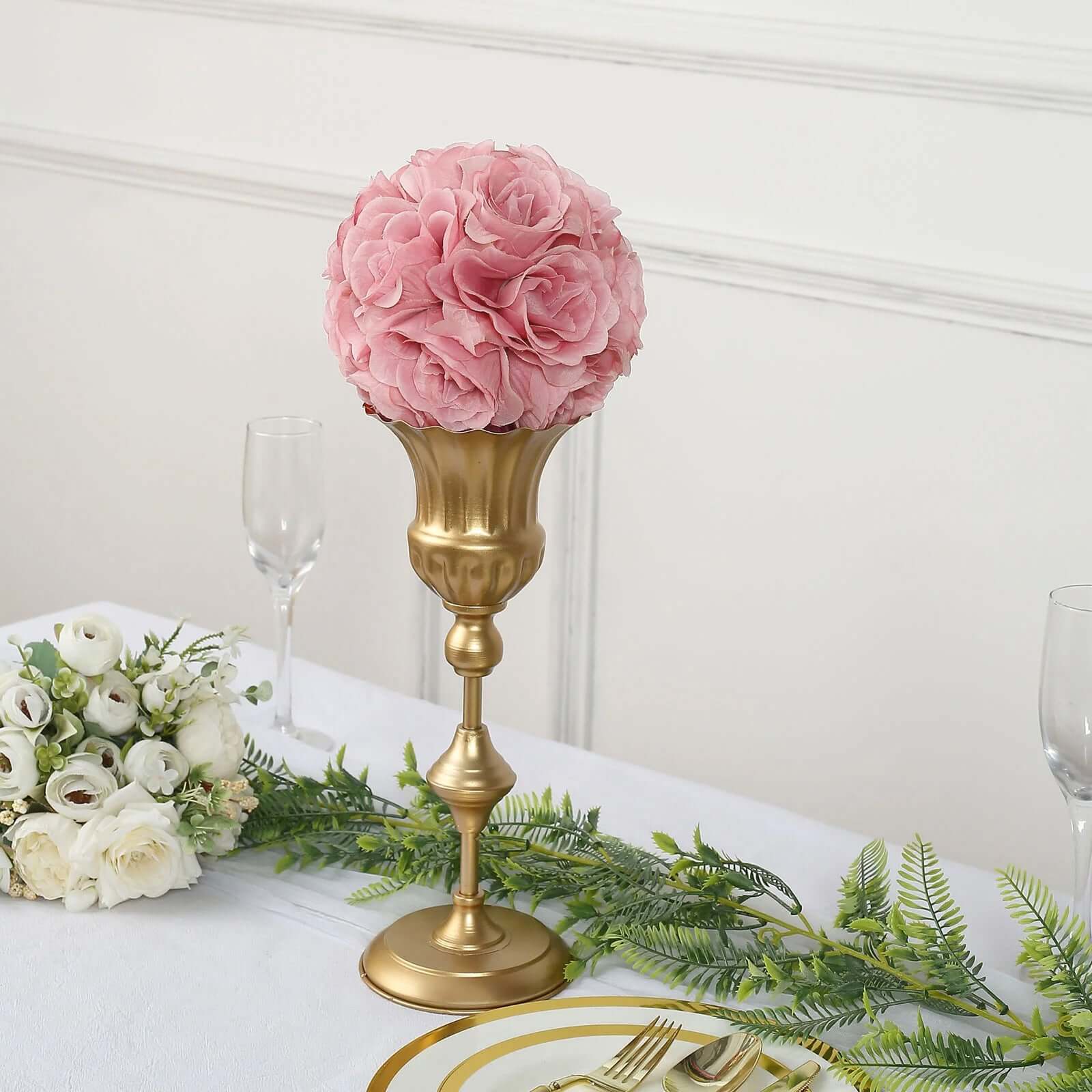 2 Pack 7" Mauve Artificial Silk Rose Kissing Ball, Faux Flower Ball - Bell Racket Store