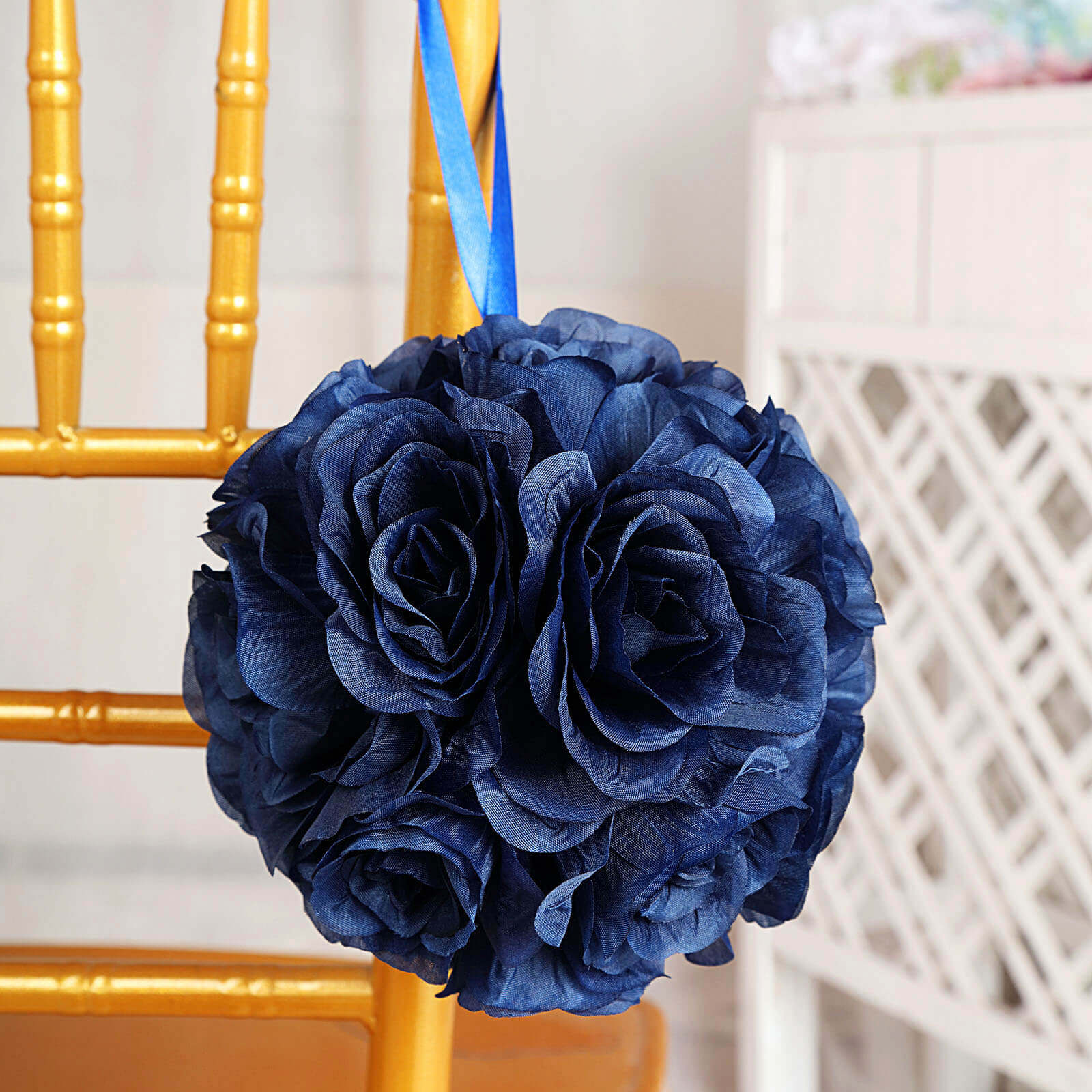 2 Pack 7" Navy Blue Artificial Silk Rose Kissing Ball, Flower Ball - Bell Racket Store