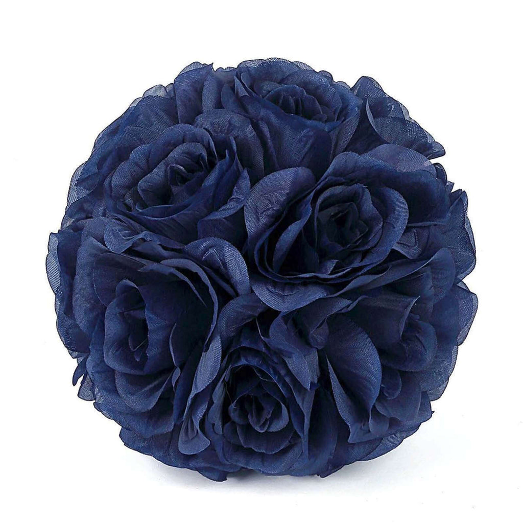 2 Pack 7" Navy Blue Artificial Silk Rose Kissing Ball, Flower Ball - Bell Racket Store
