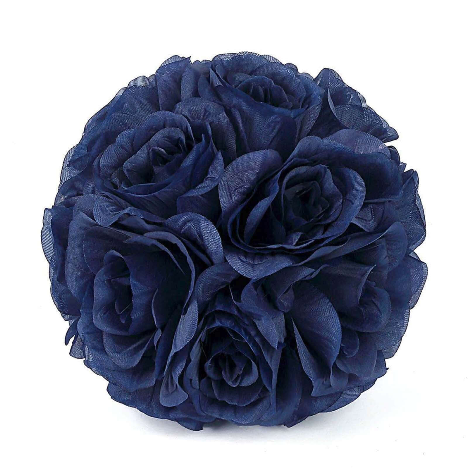 2 Pack 7" Navy Blue Artificial Silk Rose Kissing Ball, Flower Ball - Bell Racket Store