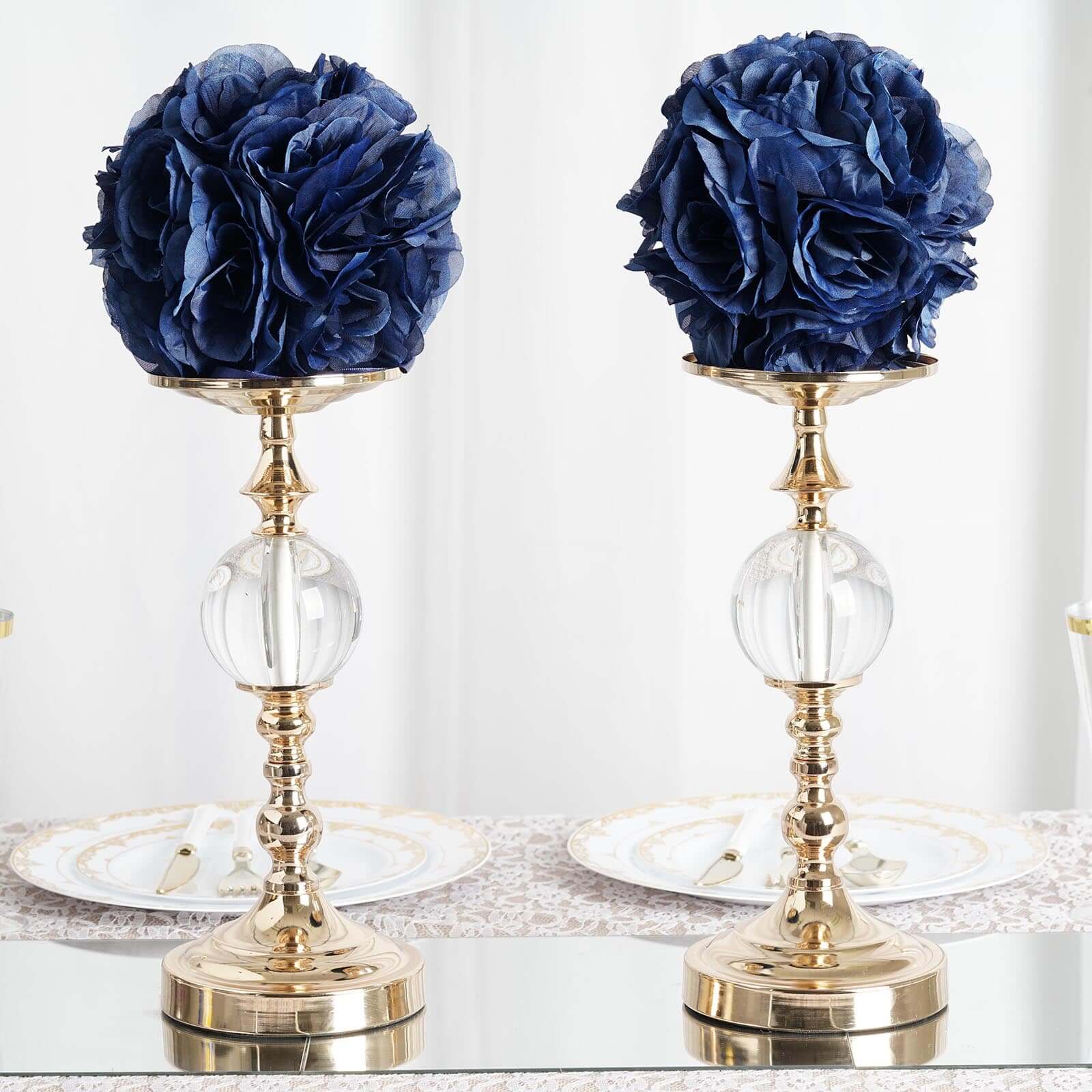 2 Pack 7" Navy Blue Artificial Silk Rose Kissing Ball, Flower Ball - Bell Racket Store