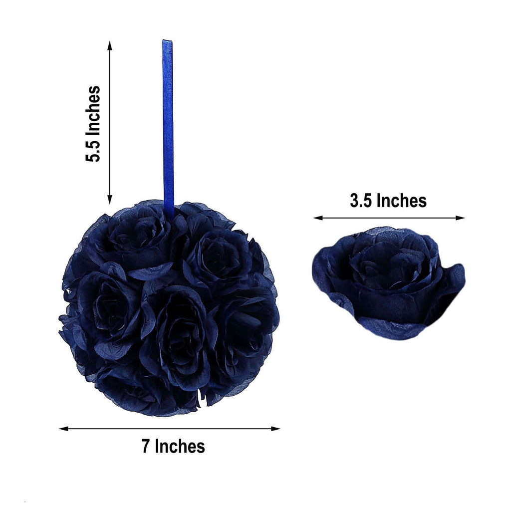 2 Pack 7" Navy Blue Artificial Silk Rose Kissing Ball, Flower Ball - Bell Racket Store