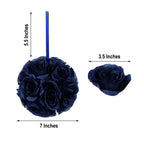 2 Pack 7" Navy Blue Artificial Silk Rose Kissing Ball, Flower Ball - Bell Racket Store
