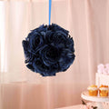 2 Pack 7" Navy Blue Artificial Silk Rose Kissing Ball, Flower Ball - Bell Racket Store