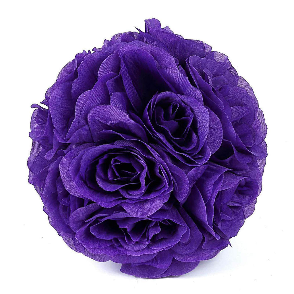 2 Pack 7" Purple Artificial Silk Rose Kissing Ball, Faux Flower Ball - Bell Racket Store