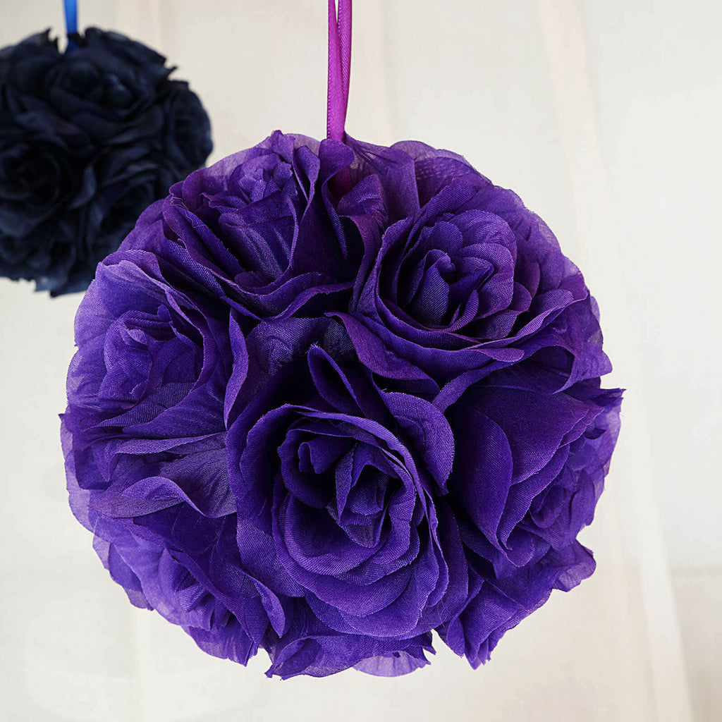 2 Pack 7" Purple Artificial Silk Rose Kissing Ball, Faux Flower Ball - Bell Racket Store