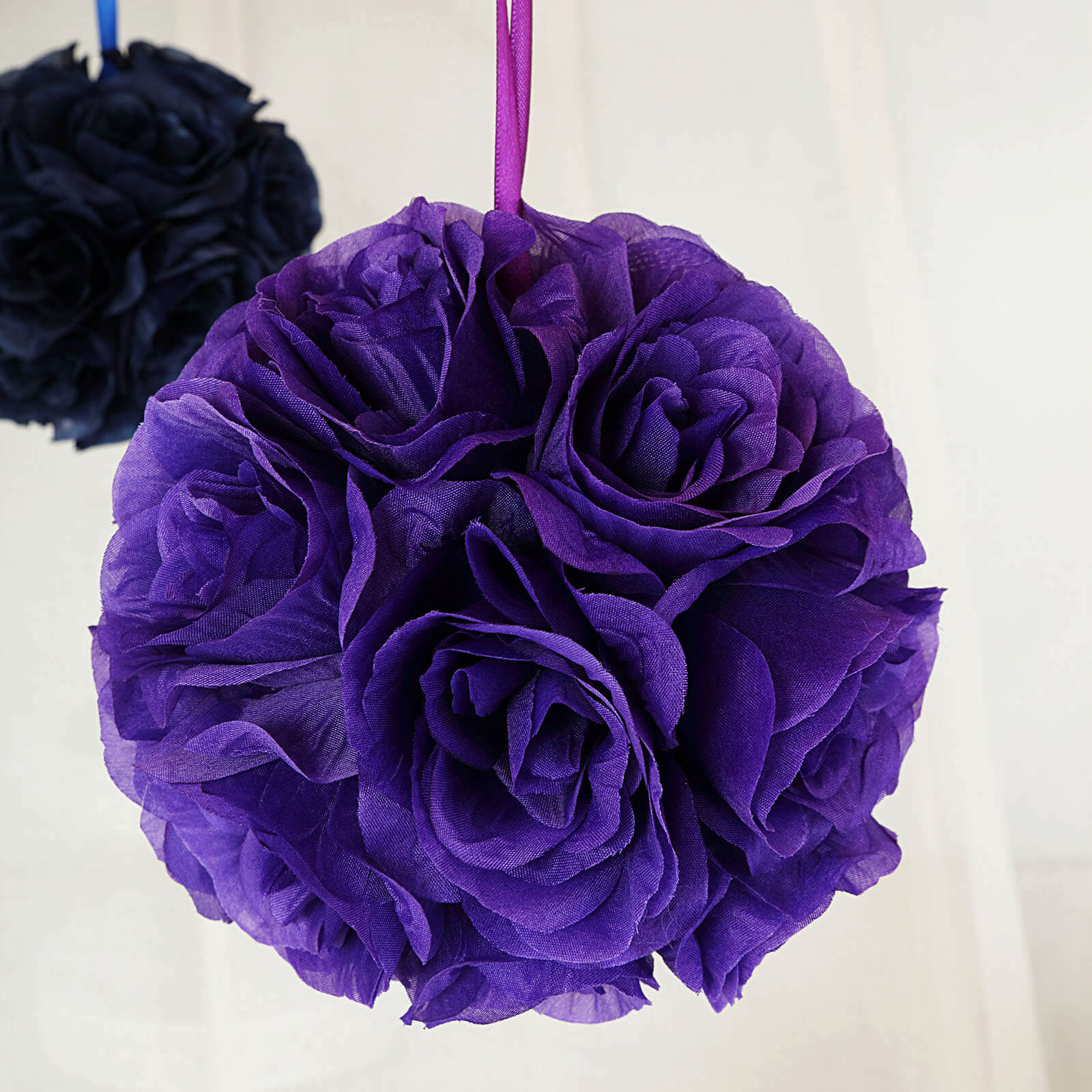 2 Pack 7" Purple Artificial Silk Rose Kissing Ball, Faux Flower Ball - Bell Racket Store