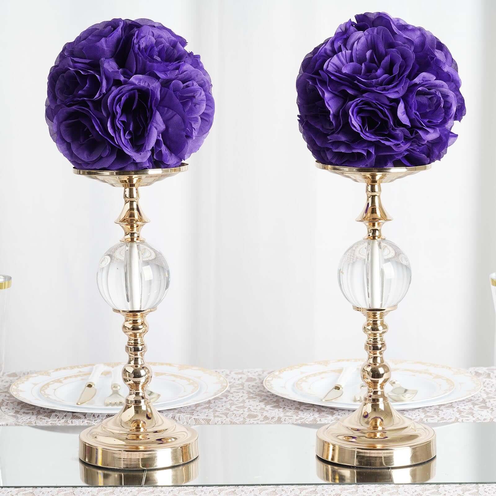 2 Pack 7" Purple Artificial Silk Rose Kissing Ball, Faux Flower Ball - Bell Racket Store