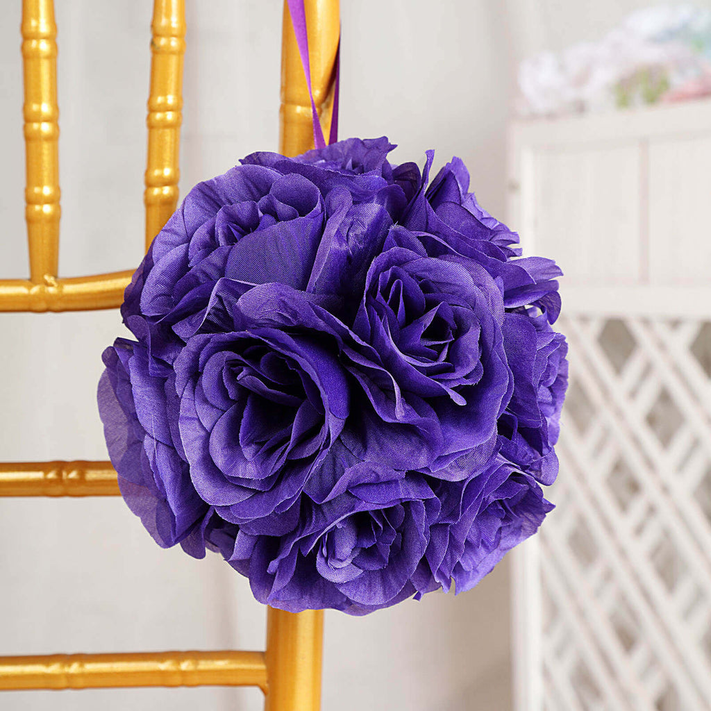 2 Pack 7" Purple Artificial Silk Rose Kissing Ball, Faux Flower Ball - Bell Racket Store