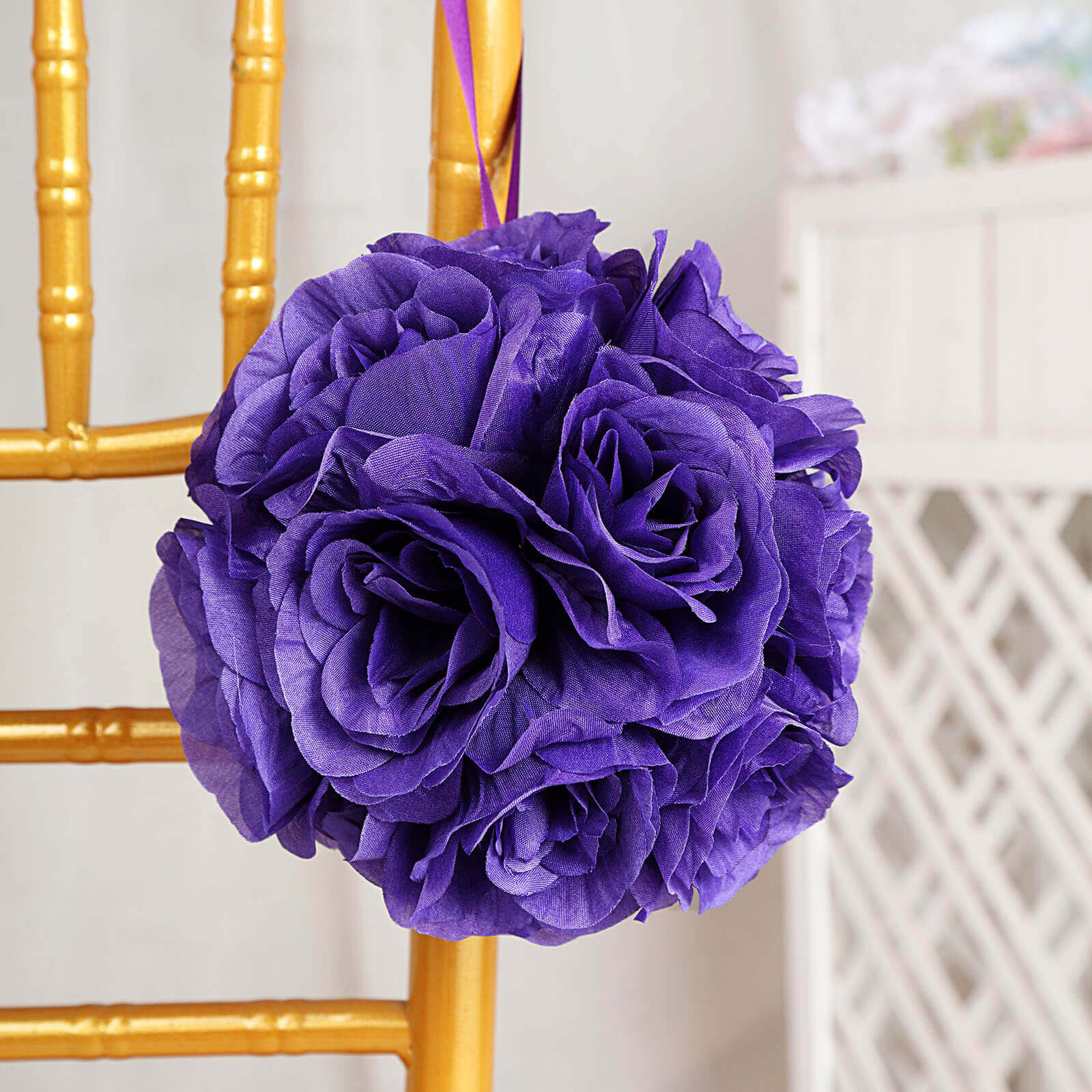 2 Pack 7" Purple Artificial Silk Rose Kissing Ball, Faux Flower Ball - Bell Racket Store