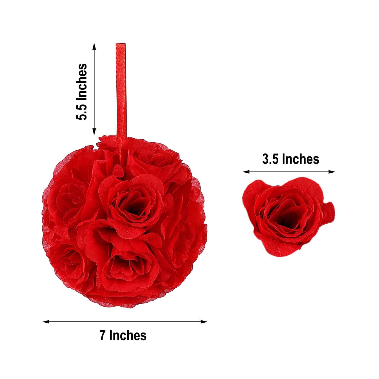 2 Pack 7" Red Artificial Silk Rose Kissing Ball, Faux Flower Ball - Bell Racket Store