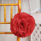 2 Pack 7" Red Artificial Silk Rose Kissing Ball, Faux Flower Ball - Bell Racket Store